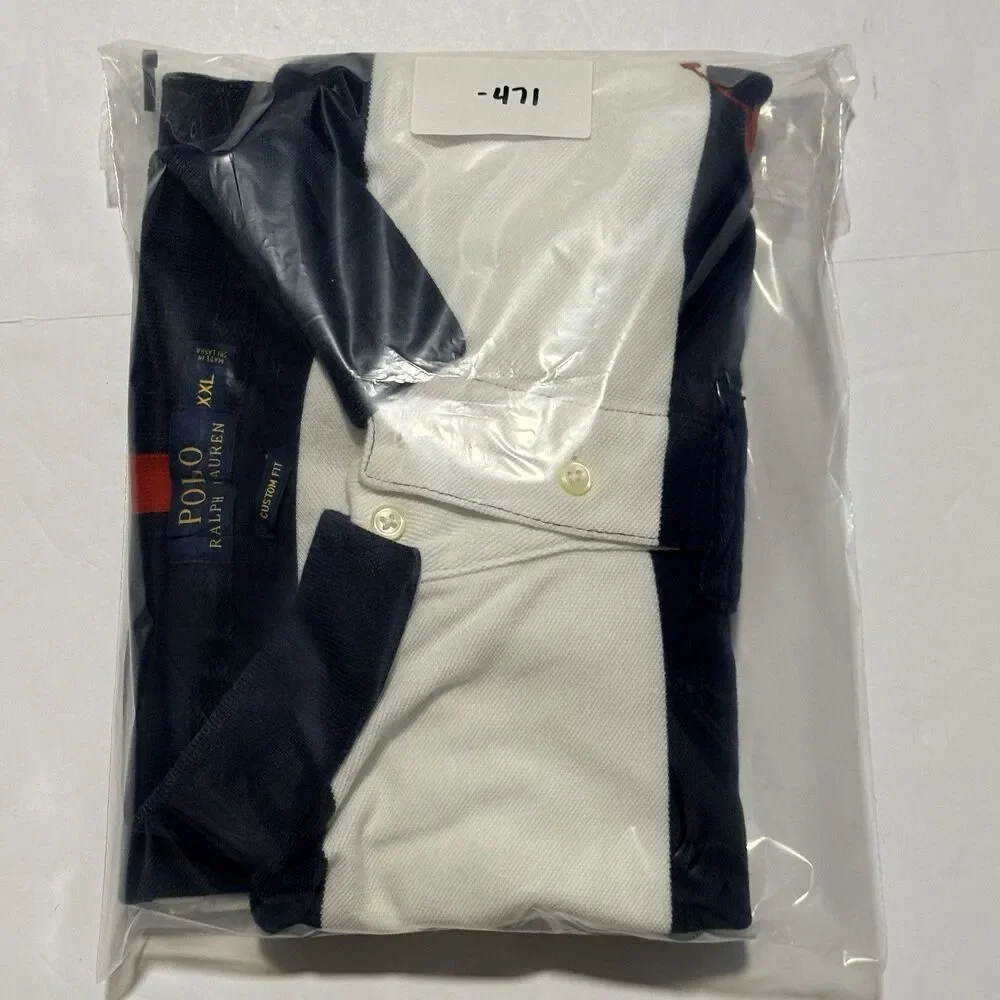 Polo Ralph Lauren Big Pony USA Flag Rugby Shirt Men’s XXL Custom Fit Blue White